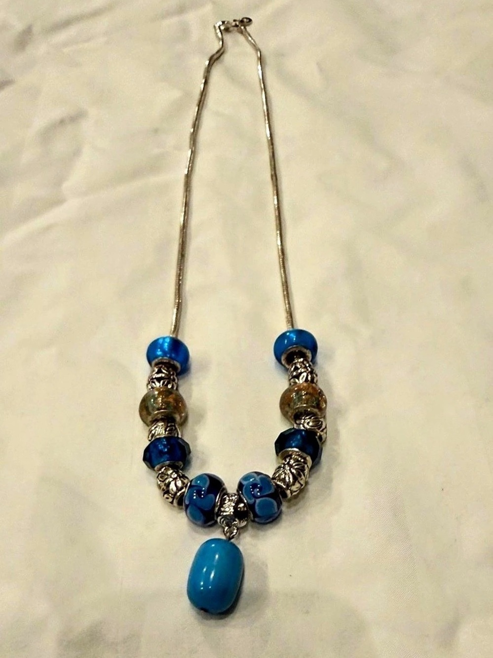 Blue Beaded Pendant Necklace